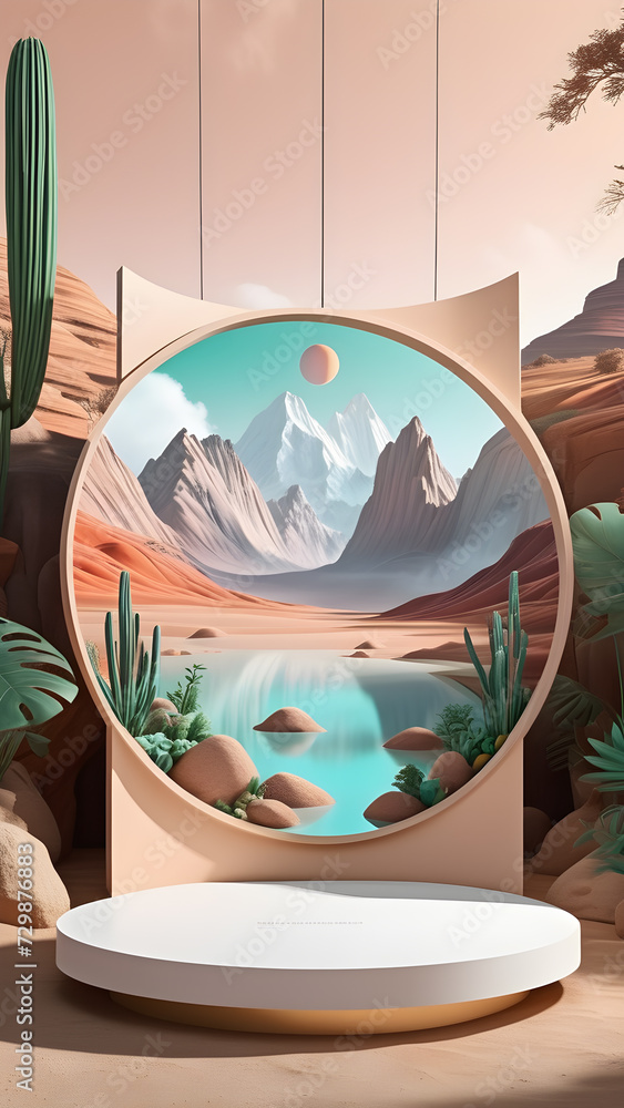 Poster podium-studio-close-up-product-display-mock-up-ensconced-within-a-surreal-beautiful-nature
