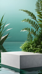 Obraz premium podium-studio-close-up-product-display-mock-up-ensconced-within-a-surreal-beautiful-nature