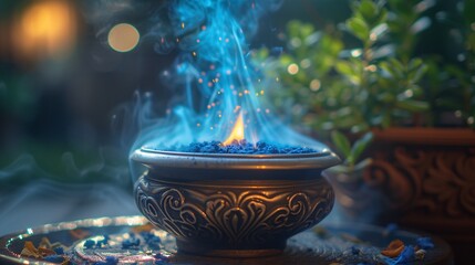 Glowing Blue Fire A Magical Ritual for the Full Moon Generative AI - obrazy, fototapety, plakaty