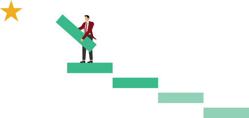 Businessman carries the ladder of success forward