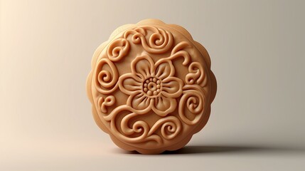 Traditional mooncake, featuring an intricate floral pattern, symbolizing the artistry and culture of the Mid-Autumn Festival.