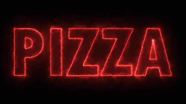 Red neon sign of Pizza with alpha channel