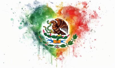 Abstract flag of Mexico in heart shape, made from paint splashes. Template for national holidays.