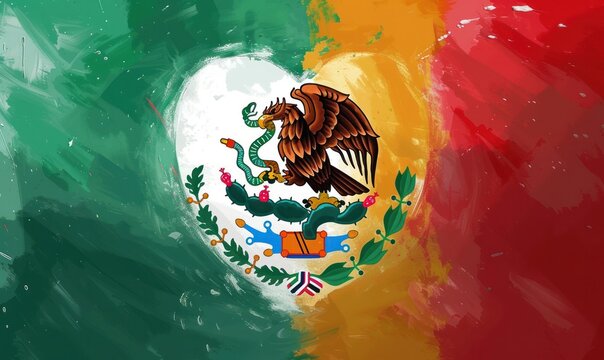 Abstract flag of Mexico in heart shape, made from paint splashes. Template for national holidays.