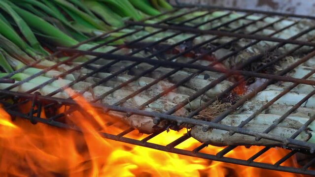 Close up grilled onions, traditional "cal&ccedil;otada" Catalunya.

