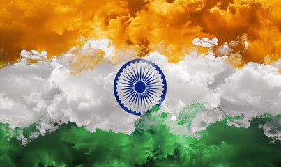 India flag made from colourful clouds. India Republic day holiday concept.