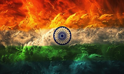 India flag made from colourful clouds. India Republic day holiday concept.