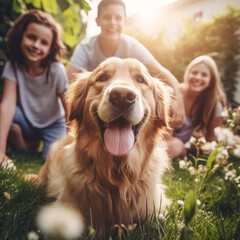 Heartfelt Harmony: A Family's Radiance Illuminated by the Love of their Golden Retriever