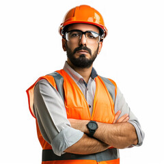 engineer worker serious looking to camera  on transparency background PNG