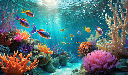 Fototapeta premium underwater scene vibrant coral reef teeming with colorful fish