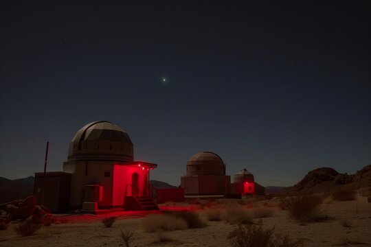 observatory buildings with red lights, under a clear desert night sky