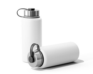 Blank clear white aluminum sport water bottle Packaging Isolated On Transparent Background, Prepared For Mockup, 3D Render.