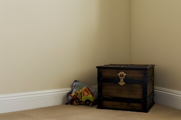 treasure chest toy box in corner of room