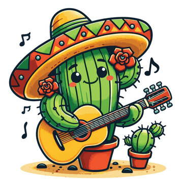 Cactus Concert Cartoon Illustration