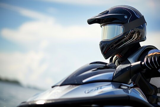 helmeted jet skier preparing to launch