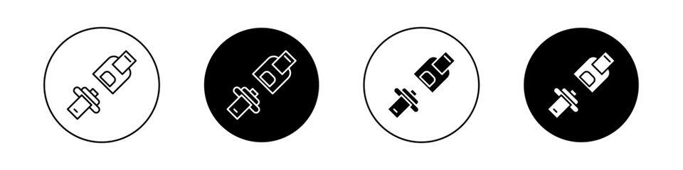 Open Seat Belt Icon Set. Car Travel Safety Road Airplane Vector Symbol in a black filled and outlined style. Transportation Insurance Buckle Sign.