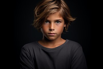Portrait of a teenage boy. Studio shot over black background.
