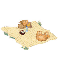 picnic mat and little cat 