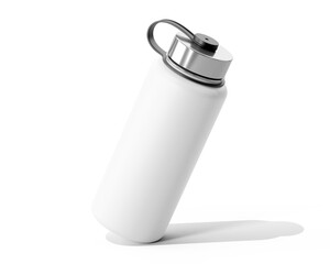 Blank clear white aluminum sport water bottle Packaging Isolated On Transparent Background, Prepared For Mockup, 3D Render.