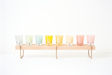 set of pastel colored votive candles in glass holders