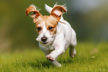 jack russells ears flapping as it sprints on grass
