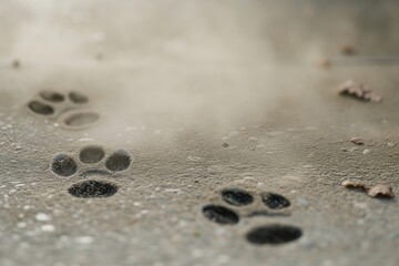 pet paw prints amidst dust on a concrete surface