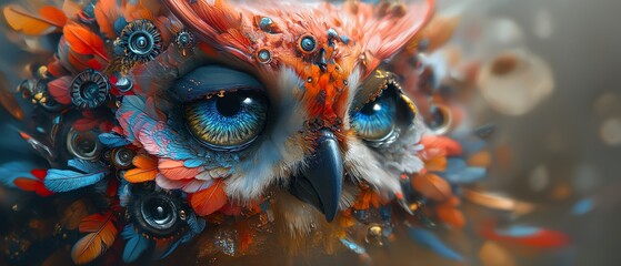 Fantastic Owl With Bright Plumage. Generative AI	
 