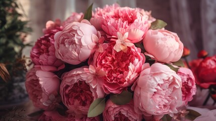 A romantic bouquet of pink peonies, a wedding arrangement, flowers for a special occasion, floristry, the art of flower arrangement, a flower bouquet, a gift for a woman