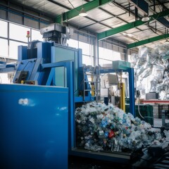 Baler in a waste sorting plant, Plastic bottle press hydraulic machine Waste sorting equipment machine, pressed plastic bottles