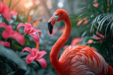 Flamingos in Flower Fields A Pink and Orange Spectacle for the Month of Love Generative AI