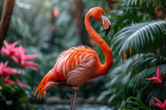 Flamingos in the Jungle A Peek into the World of Pink and Orange Generative AI