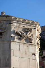 Athens, Greece - October 17, 2022: Tower of the Winds, octagonal marble tower in the Roman Agora