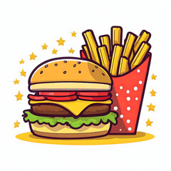 Illustration vector graphic of hamburger and french fries vector icon illustration