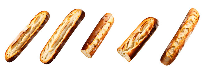 set of baguette bread isolated on transparent white background,ong french bread,generative ai