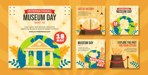 Museum Day Social Media Post Flat Cartoon Hand Drawn Templates Background Illustration