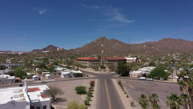 Aerial view of the historic downtown area of Ajo, Arizona, USA.