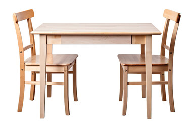 Wooden table with sitting chairs on a White or Clear Surface PNG Transparent Background.