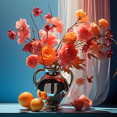 flowers in a vase against a blurred window background