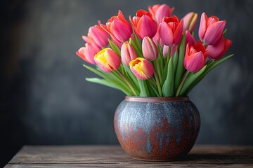 Blooming Buds in a Basket A Pink and Orange Flower Arrangement for a Springy Vibe Generative AI