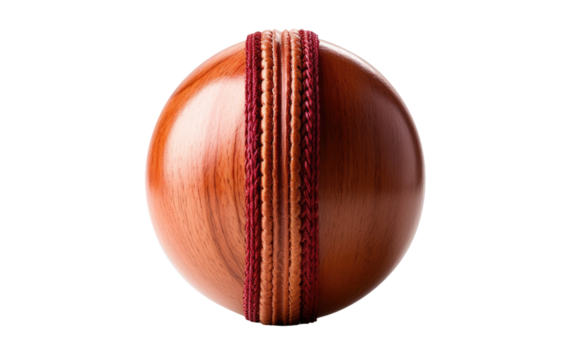 Brown polished cricket hardball on a White or Clear Surface PNG Transparent Background.