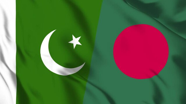 Pakistan and Bangladesh Flag waving in loop and seamless animation. Bangli vs Pakistani Flag background. Pakistan and Bangladesh Flag for relation and conflict (Bangladesh and Pakistan Flag).