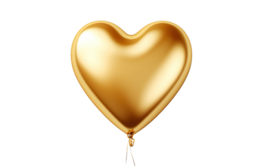 Gold heart shape balloon on a White or Clear Surface PNG Transparent Background.