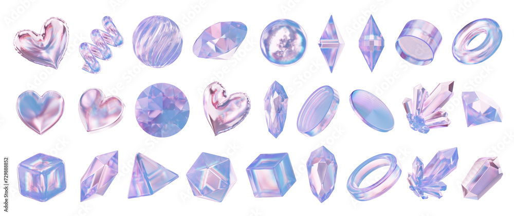 Fototapete Crystal collection element for design pack isolated background 3d rendering 