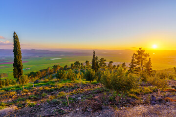 Sunset view of countryside, Jezreel Valley - obrazy, fototapety, plakaty