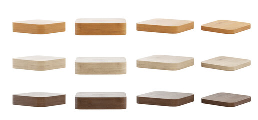 Podium wood set pack isolated background 3d rendering 