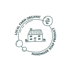 Local Farm House Organic Hand Drawn Logo for Business Branding, Packaging, Websites Design and Creative Studio. Hand Drawn Vector Minimalist Illustration
