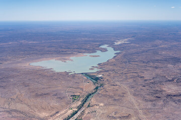 Hardap Dam and reservoir with Fish river, north of Mariental town in desert,  Namibia