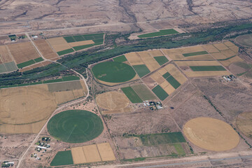 circular fields at agricultural area near Fish river, north of Mariental town in desert,  Namibia