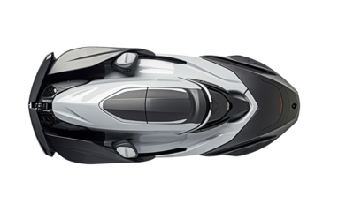 Silver and Black Jet Ski Top View on a White or Clear Surface PNG Transparent Background.