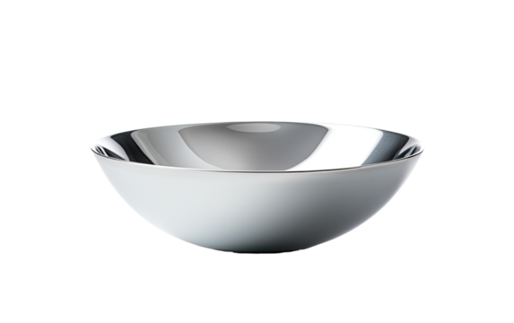 Stainless Steel Serving Bowl on a White or Clear Surface PNG Transparent Background.